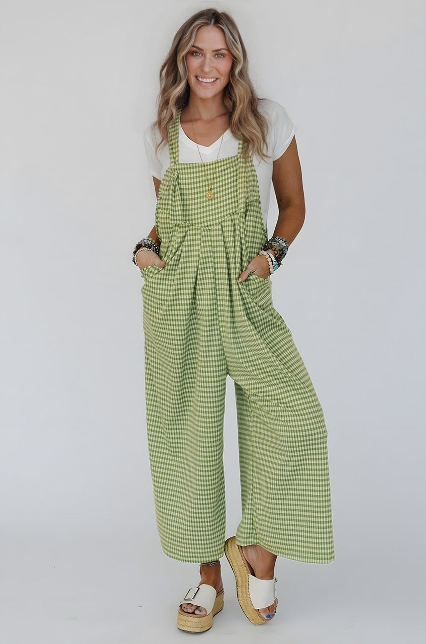 Green Gingham Overalls