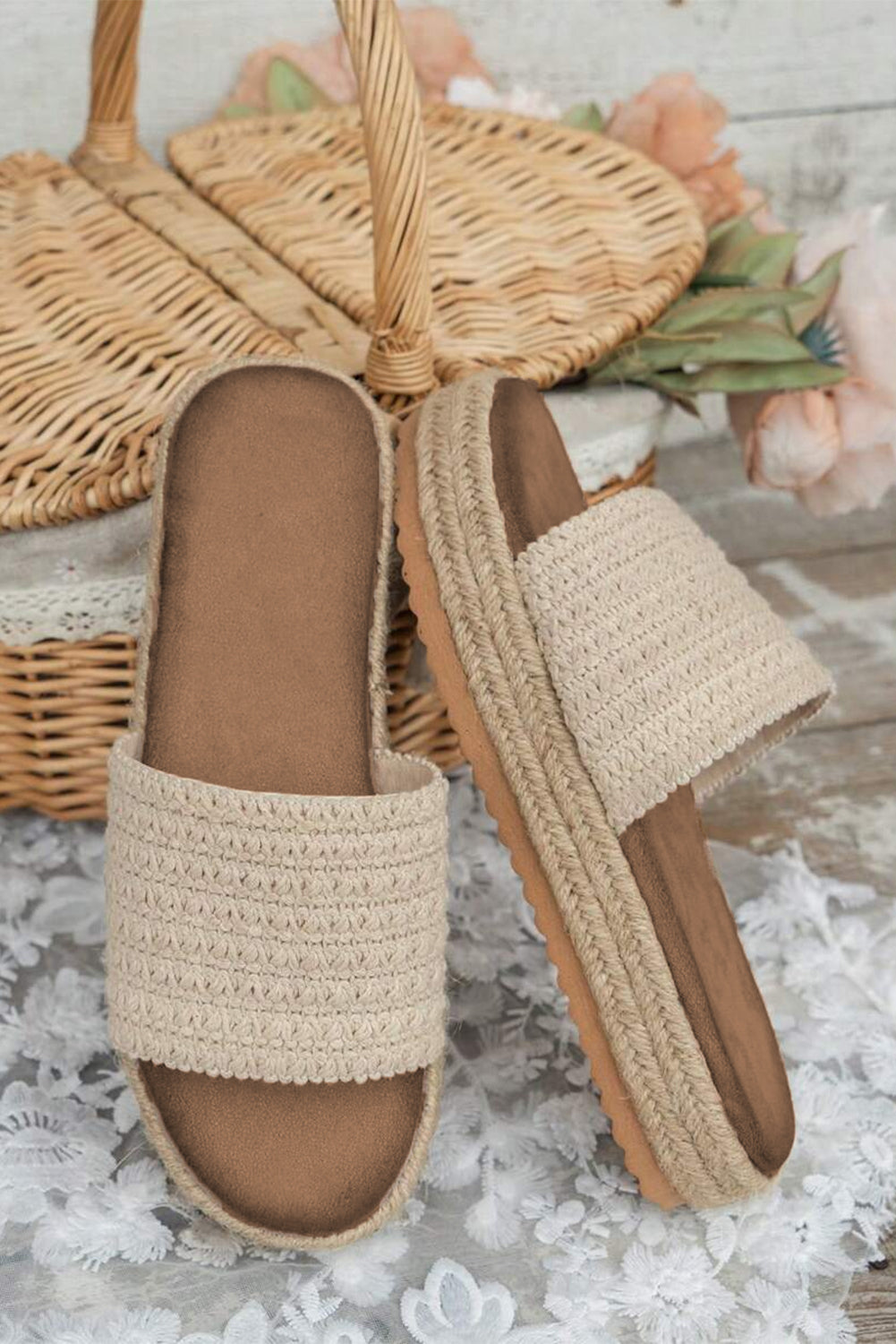 White Boho Woven Wedge