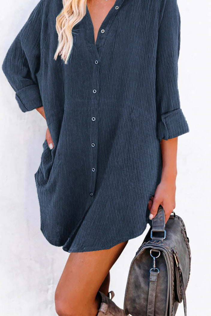 Blue Corduroy Mini Dress