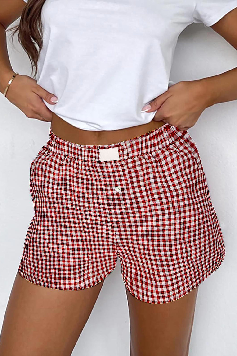 Red Gingham  High Waist Shorts