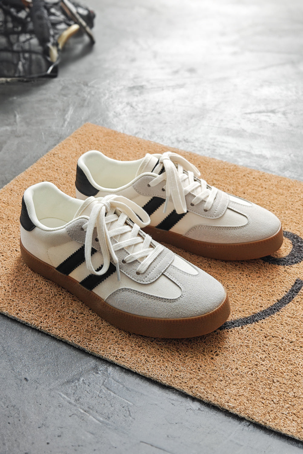 White Striped Lace-up Sneakers
