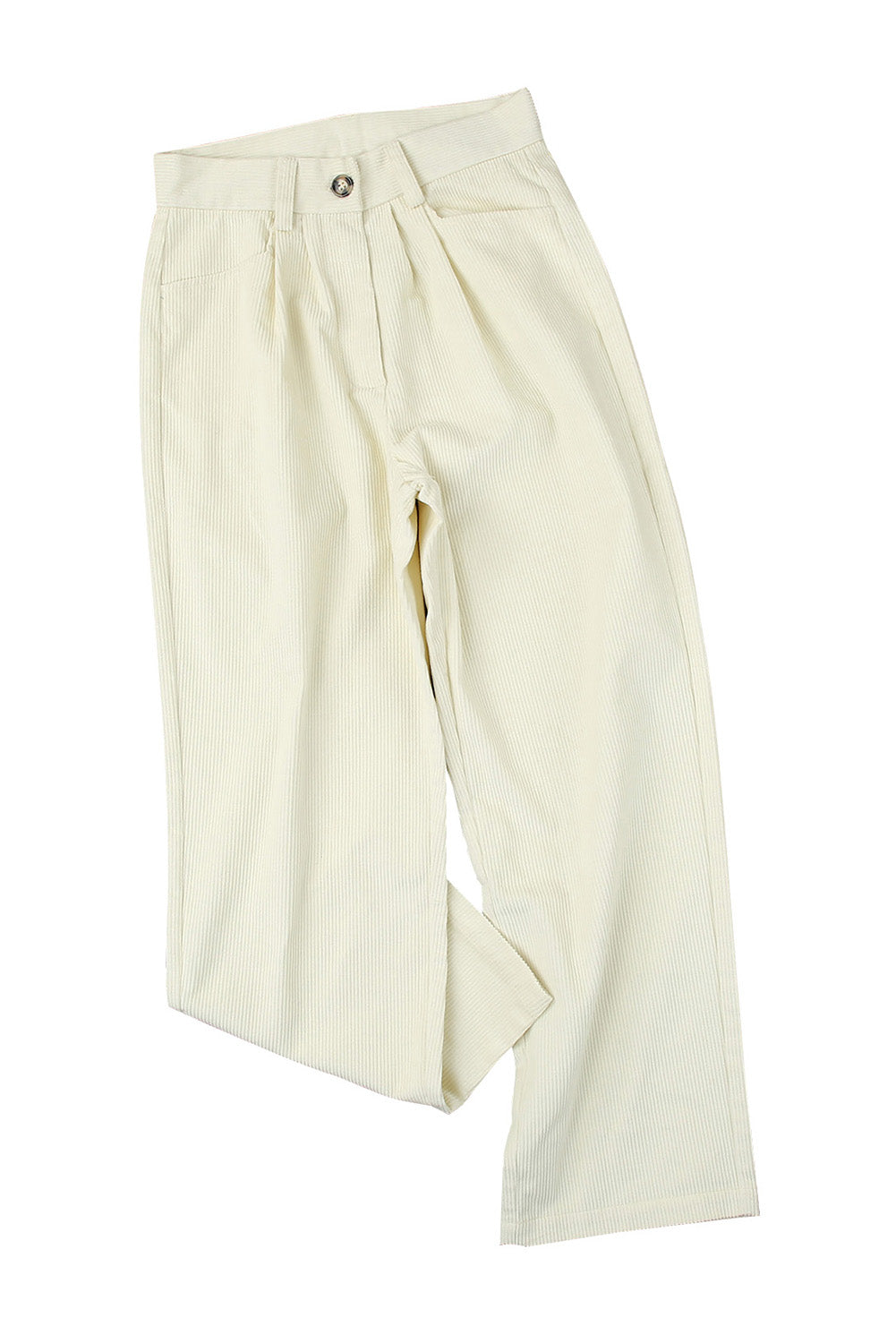 Beige Corduroy High Waist Straight Leg Pants